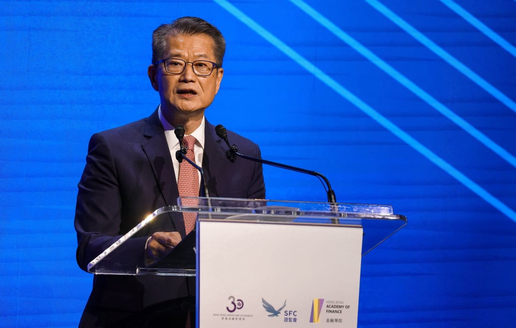 Financial Secretary Paul Chan speaks at the Conversations with Global Investors- Global Financial Leader’s Investment Summit, at Four Seasons Hotal, Central. Photo: May Tse Financial Secretary Paul Chan speaks at the Conversations with Global Investors- Global Financial Leader’s Investment Summit, at Four Seasons Hotal, Central. Photo: May Tse