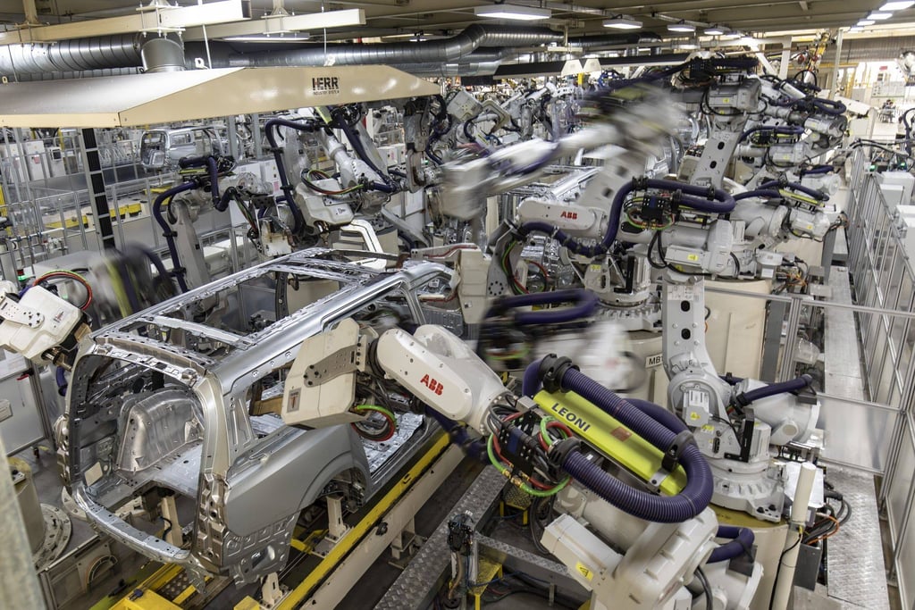 Robotic arms build Zeekr electric minivans at a factory in Ningbo, Zhejiang Province, on February 22, 2023. Photo: Bloomberg Robotic arms build Zeekr electric minivans at a factory in Ningbo, Zhejiang Province, on February 22, 2023. Photo: Bloomberg