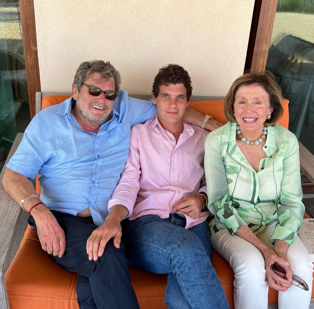 Friends in high places: Gus Wenner with his father, Jann Wenner, and former House Speaker Nancy Pelosi. Photo: @guswenner/Instagram