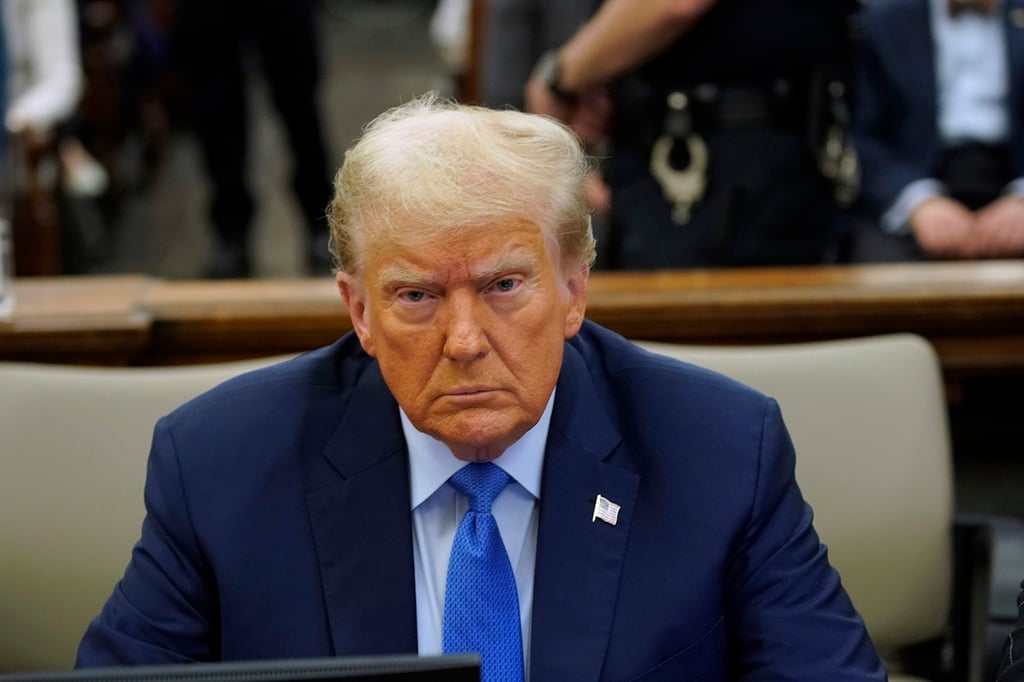Former President Donald Trump sits in the courtroom at New York State Supreme Court on Monday. Photo: Getty Images / TNS / Pool