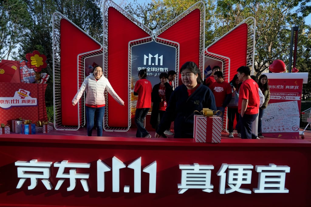 A Singles’ Day display at the headquarters of JD.com in Beijing. Photo: AP Photo