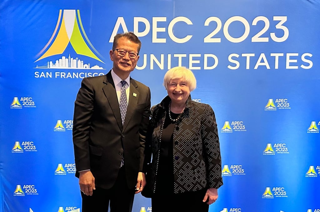 Hong Kong’s finance chief Paul Chan with US Treasury Secretary Janet Yellen in San Francisco. Photo: ISD Hong Kong’s finance chief Paul Chan with US Treasury Secretary Janet Yellen in San Francisco. Photo: ISD