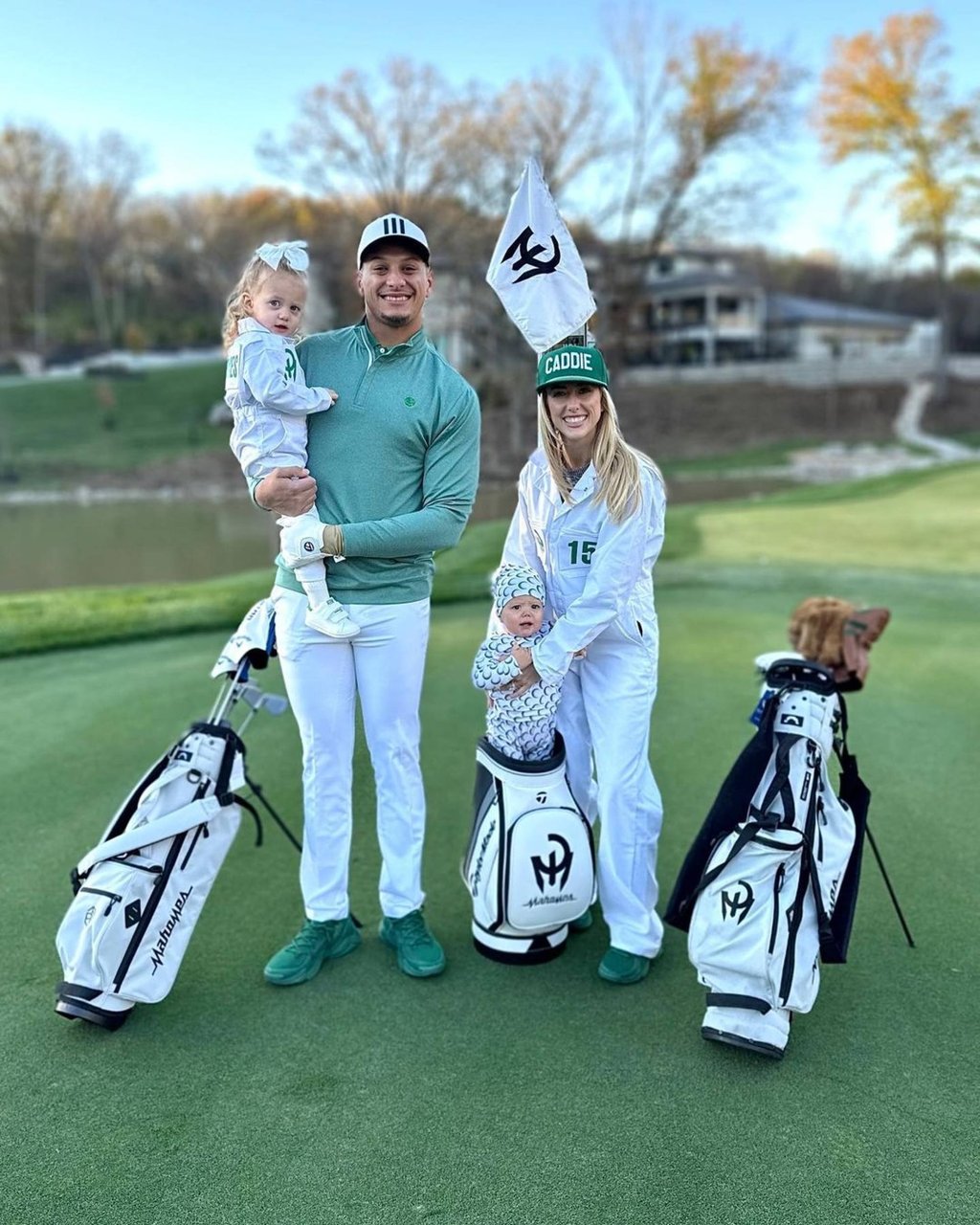 Patrick Mahomes posted this photo of himself and his family kitted out in golf gear, on November 1. Photo: @patrickmahomes/Instagram