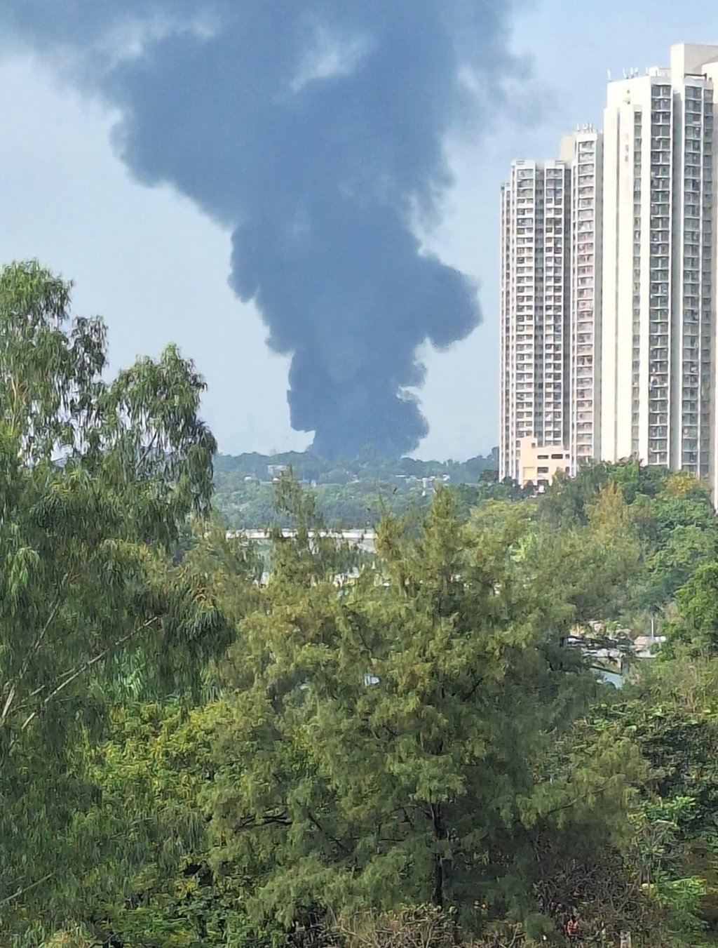Plumes of smoke rise high into the sky. Photo: Facebook/Yuen Long Group