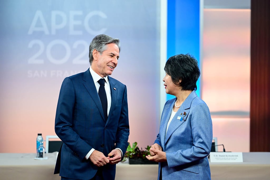 US Secretary of State Antony Blinken (left) with Japan’s Foreign Minister Yoko Kamikawa during a meeting on the sidelines of the Apec gathering in San Francisco on Tuesday. Photo: US Department of State via Zuma Press Wire/dpa
