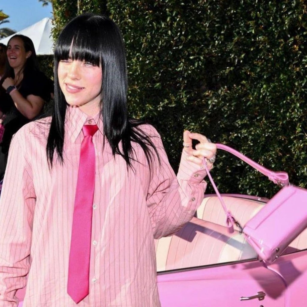 Billie Eilish rocking a pink outfit at the Barbie world premiere. Photo: @billieeilish/Instagram