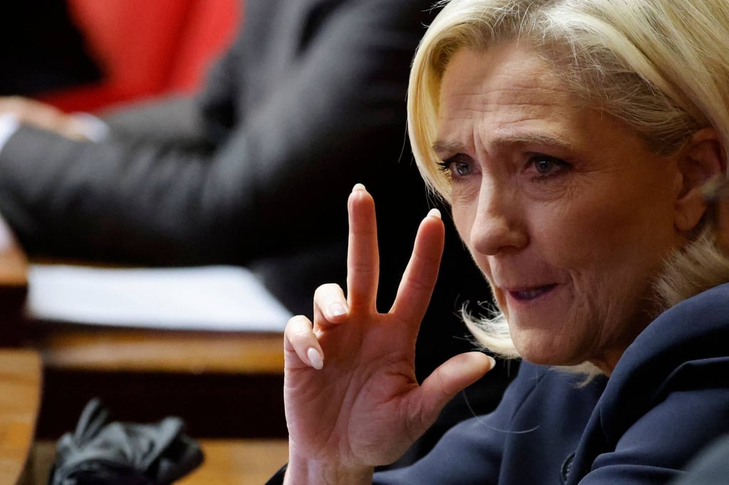 French far-right party Rassemblement National deputy Marine Le Pen at the French National Assembly in Paris on Tuesday. Photo: AFP