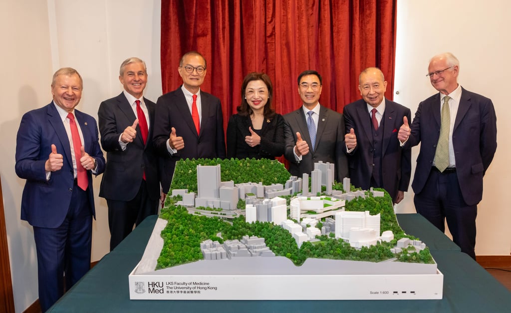 (From left) Jockey Club CEO Winfried Engelbrecht-Bresges, IVI board chairman George Bickerstaff, health minister Lo Chung-mau, HKU council chairwoman Priscilla Wong, Jockey Club chairman Michael Lee, HKU pro-chancellor David Li and Patrick Maxwell, head of Cambridge University’s school of clinical medicine, celebrate the new collaboration. Photo: Handout (From left) Jockey Club CEO Winfried Engelbrecht-Bresges, IVI board chairman George Bickerstaff, health minister Lo Chung-mau, HKU council chairwoman Priscilla Wong, Jockey Club chairman Michael Lee, HKU pro-chancellor David Li and Patrick Maxwell, head of Cambridge University’s school of clinical medicine, celebrate the new collaboration. Photo: Handout