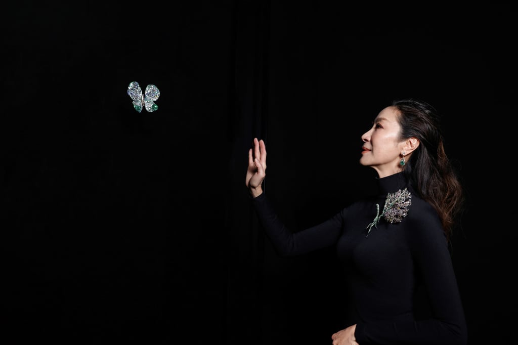 Michelle Yeoh wears the Pamir brooch from Cindy Chao’s Black Label Masterpiece collection