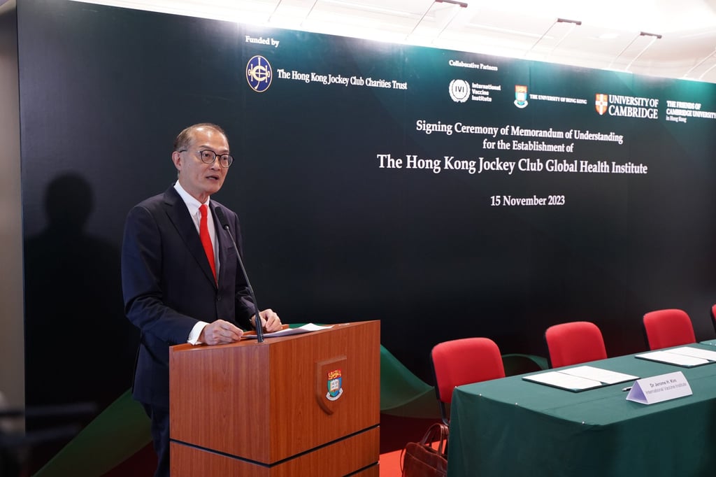 Secretary for Health Lo Chung-mau speaks at the announcement of the Hong Kong Jockey Club-funded Global Health Institute on Wednesday. Photo: Handout Secretary for Health Lo Chung-mau speaks at the announcement of the Hong Kong Jockey Club-funded Global Health Institute on Wednesday. Photo: Handout