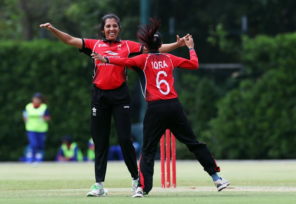 Ruchitha Venkatesh (left) celebrates with Iqra Sahar after a wicket.