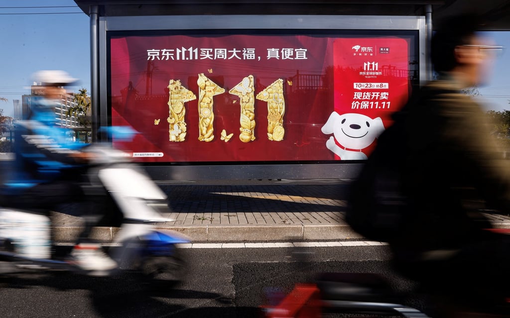 A JD.com advertisement promoting tge Singles Day shopping festival in Beijing. Photo: Reuters