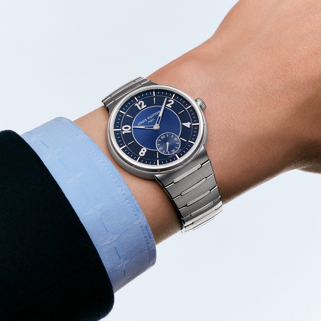 Louis Vuitton Tambour Automatic, 40mm in steel with blue dial