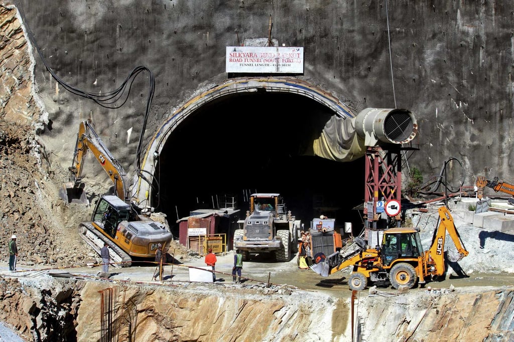 Rescuers at the entrance of an under-construction road tunnel in India’s Uttarakhand state on Saturday, days after it collapsed. Photo: AFP