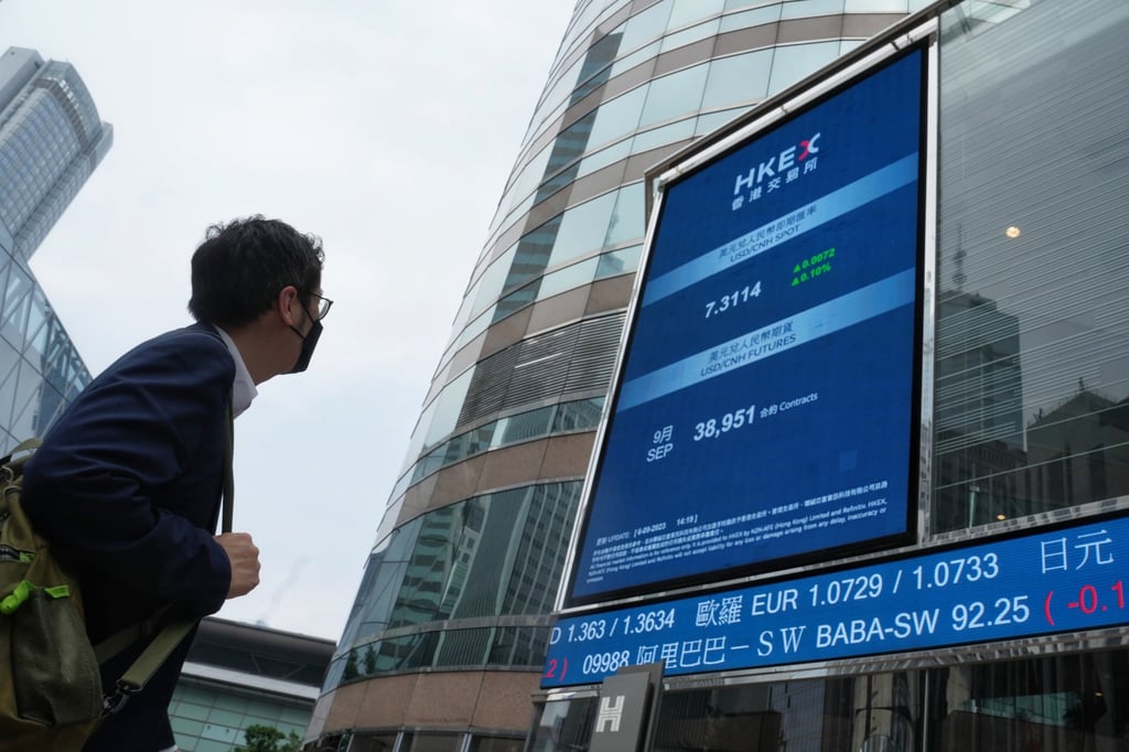 People walk through the piazza in front of Exchange Square, the headquarters of Hong Kong Exchanges and Clearing, the city’s bourse operator, on September 6, 2023. Photo: Elson Li