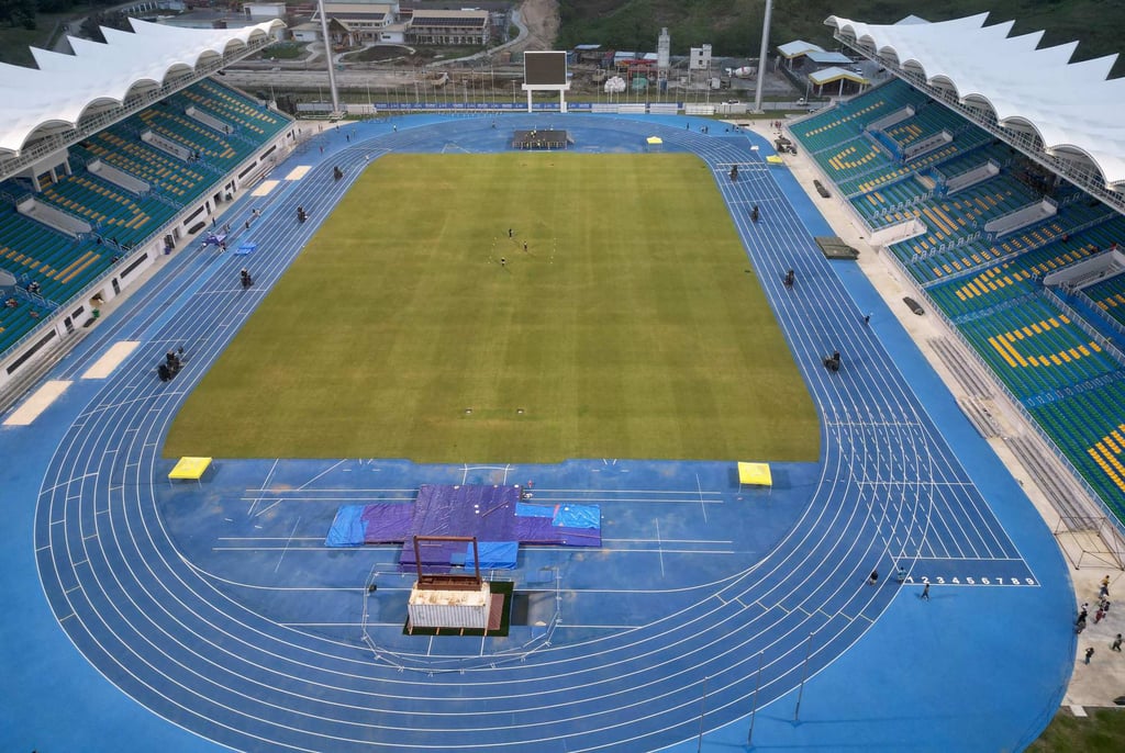 The modern 10,000-seater sports arena, which was funded by China, is among the venues for the Pacific Games in Honiara, Solomon Islands. Photo: AFP The modern 10,000-seater sports arena, which was funded by China, is among the venues for the Pacific Games in Honiara, Solomon Islands. Photo: AFP
