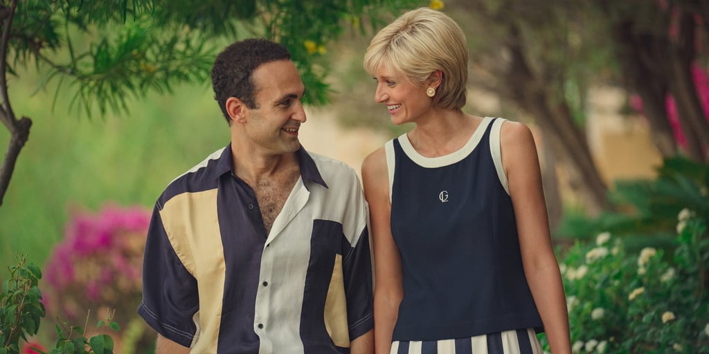 Khalid Abdalla (left) as Dodi Fayed and Elizabeth Debicki as Princess Diana in season six of The Crown. Photo: Netflix/TNS Khalid Abdalla (left) as Dodi Fayed and Elizabeth Debicki as Princess Diana in season six of The Crown. Photo: Netflix/TNS