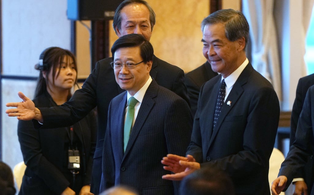 Hong Kong leader John Lee and former chief executive Leung Chun-ying attend the anniversary event. Lee said Hong Kong’s professional services ranked among the best in the world. Photo: Sam Tsang