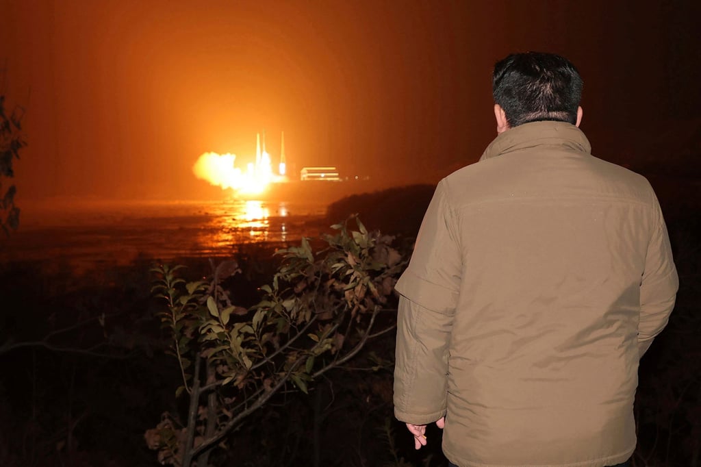 North Korean leader Kim Jong-un watches the satellite launch on Tuesday, in a photo released by state media. Photo: Korean Central News Agency/Korea News Service via AP