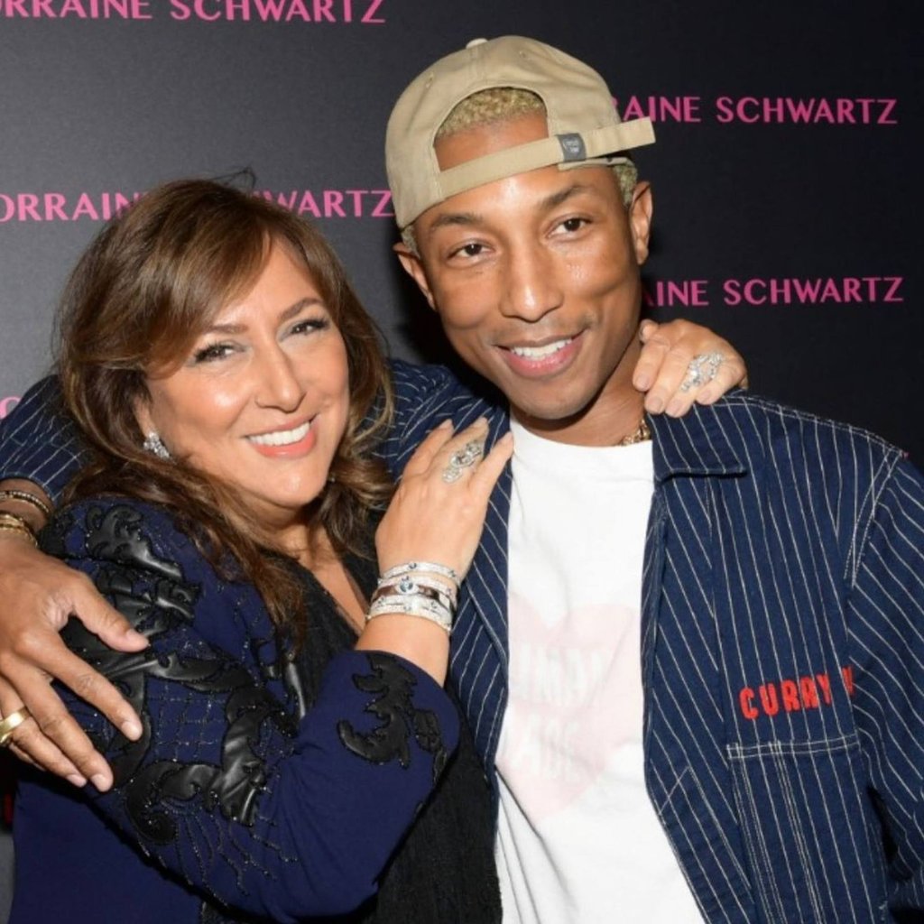 Pharrell Williams with high jewellery designer Lorraine Schwartz. Photo: @lorraineschwartz/Instagram