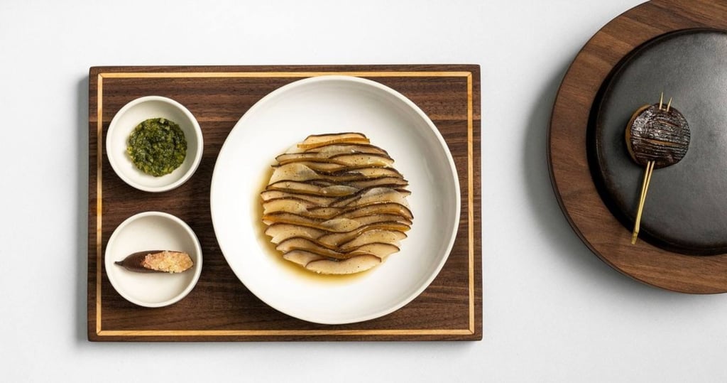 Shiitake Mushrooms with Rice and Sansho Peppercorn, served at Eleven Madison Park. Photo: Instagram/@elevenmadisonpark Shiitake Mushrooms with Rice and Sansho Peppercorn, served at Eleven Madison Park. Photo: Instagram/@elevenmadisonpark