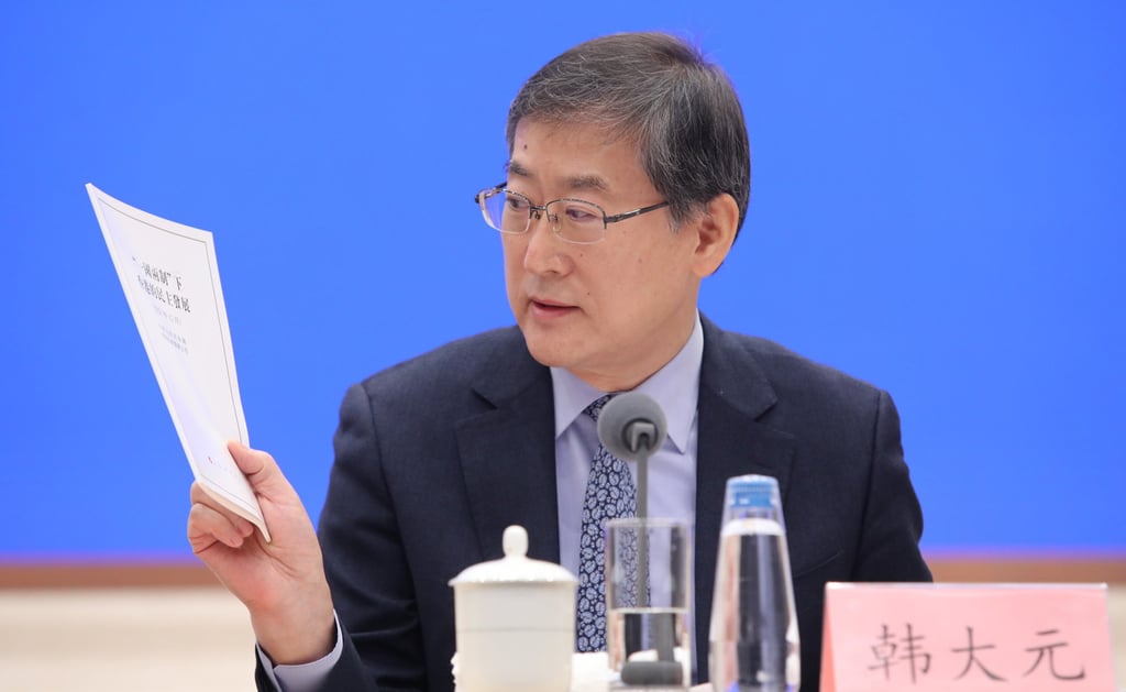 Han Dayuan, a professor at Renmin University law school, speaks at a press conference in 2021. Han said recently that hosting the Gay Games helped the international community better understand Hong Kong. Photo: Simon Song Han Dayuan, a professor at Renmin University law school, speaks at a press conference in 2021. Han said recently that hosting the Gay Games helped the international community better understand Hong Kong. Photo: Simon Song