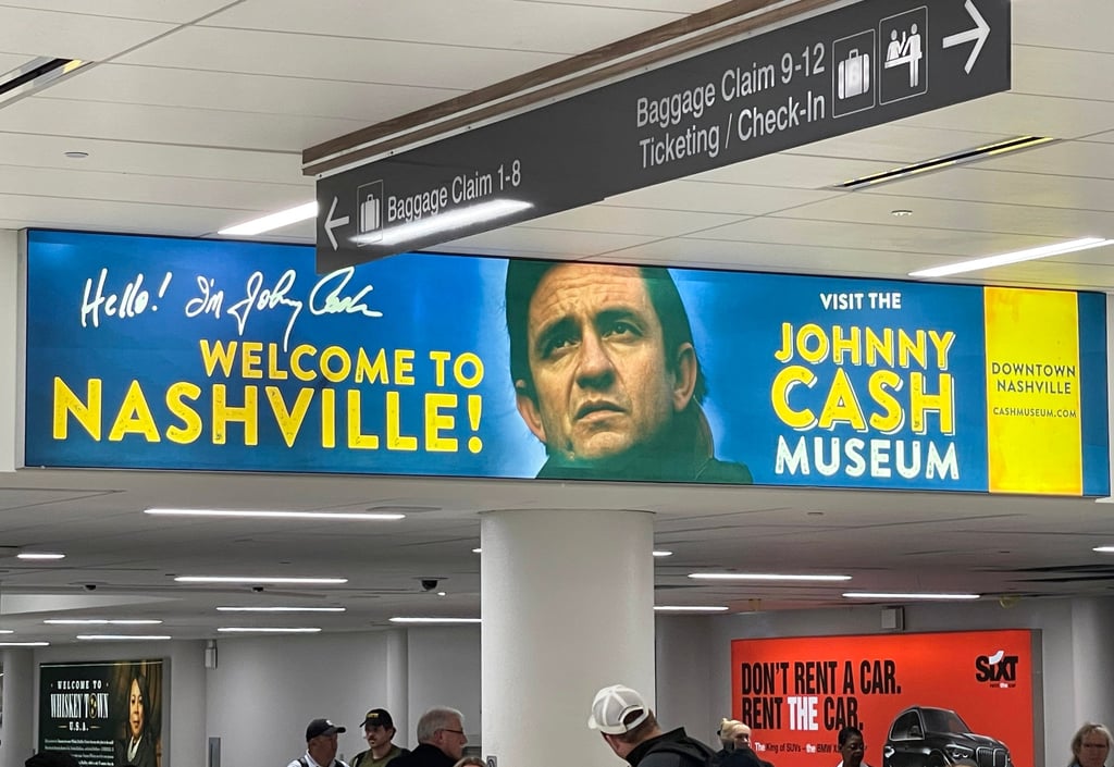 An advertisement for the Johnny Cash Museum, at Nashville International Airport. Photo: Chris Dwyer An advertisement for the Johnny Cash Museum, at Nashville International Airport. Photo: Chris Dwyer