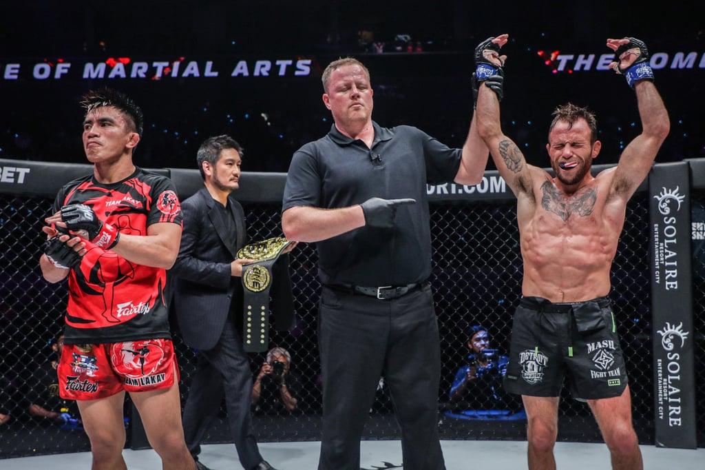 Joshua Pacio (left) will get a chance to reclaim the ONE strawweight MMA title from Jarred Brooks after their first fight in Manila in December 2022. Photo: ONE Championship Joshua Pacio (left) will get a chance to reclaim the ONE strawweight MMA title from Jarred Brooks after their first fight in Manila in December 2022. Photo: ONE Championship