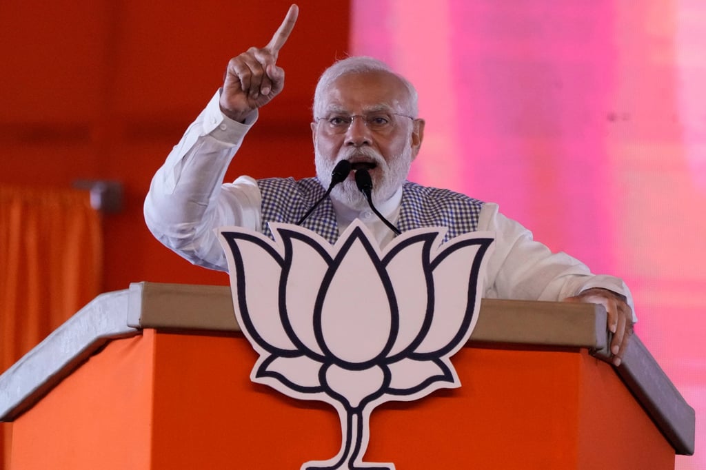 Indian Prime Minister Narendra Modi speaks during a campaign rally in Hyderabad for his Bharatiya Janata Party earlier this month. Photo: AP