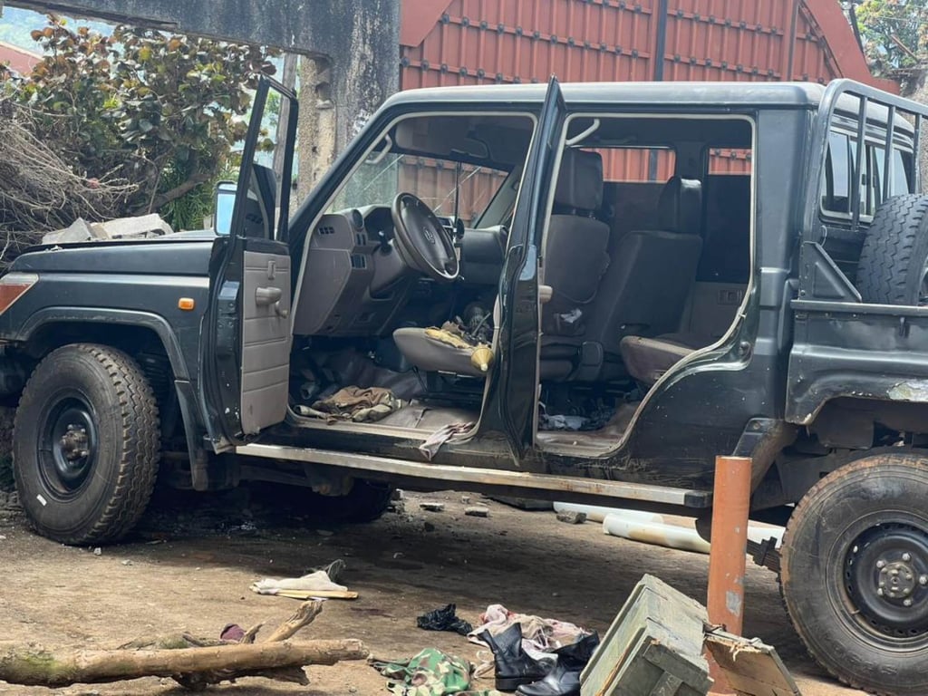 A vehicle near where gunmen attempted to break into a military armory in Freetown, Sierra Leone. Photo: Xinhua