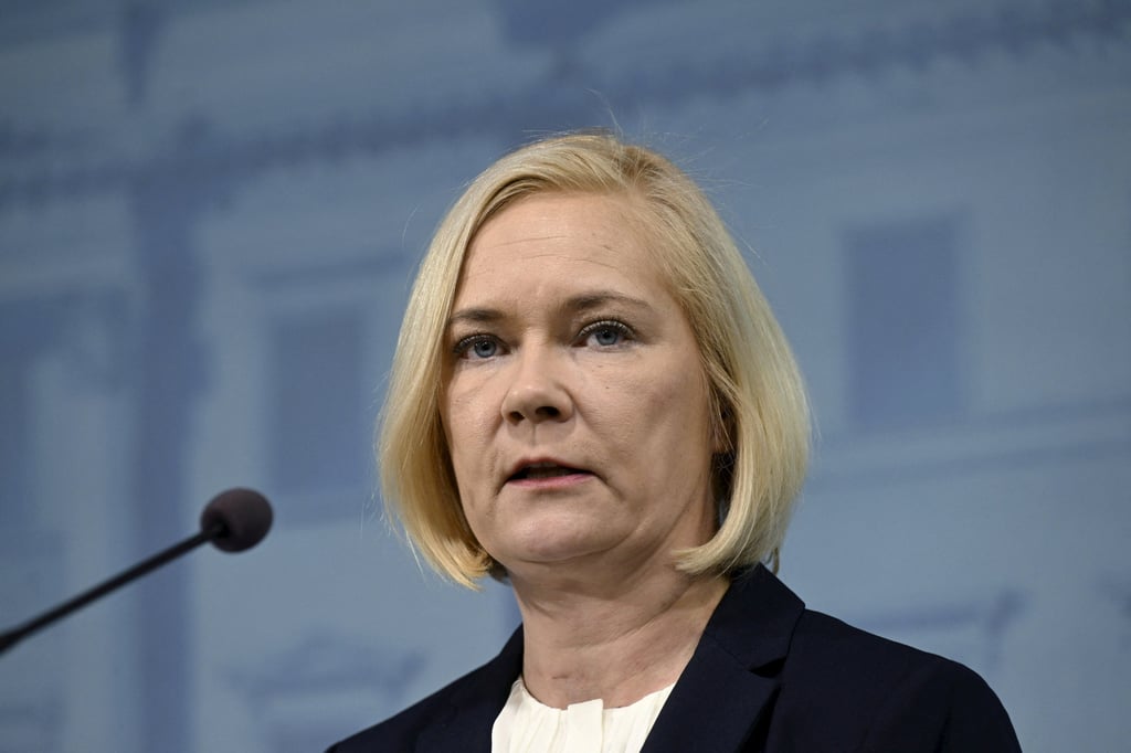 Finland’s Interior Minister Mari Rantanen looks on during a press conference in Helsinki on Tuesday. Photo: Lehtikuva/Vesa Moilanen via Reuters Finland’s Interior Minister Mari Rantanen looks on during a press conference in Helsinki on Tuesday. Photo: Lehtikuva/Vesa Moilanen via Reuters