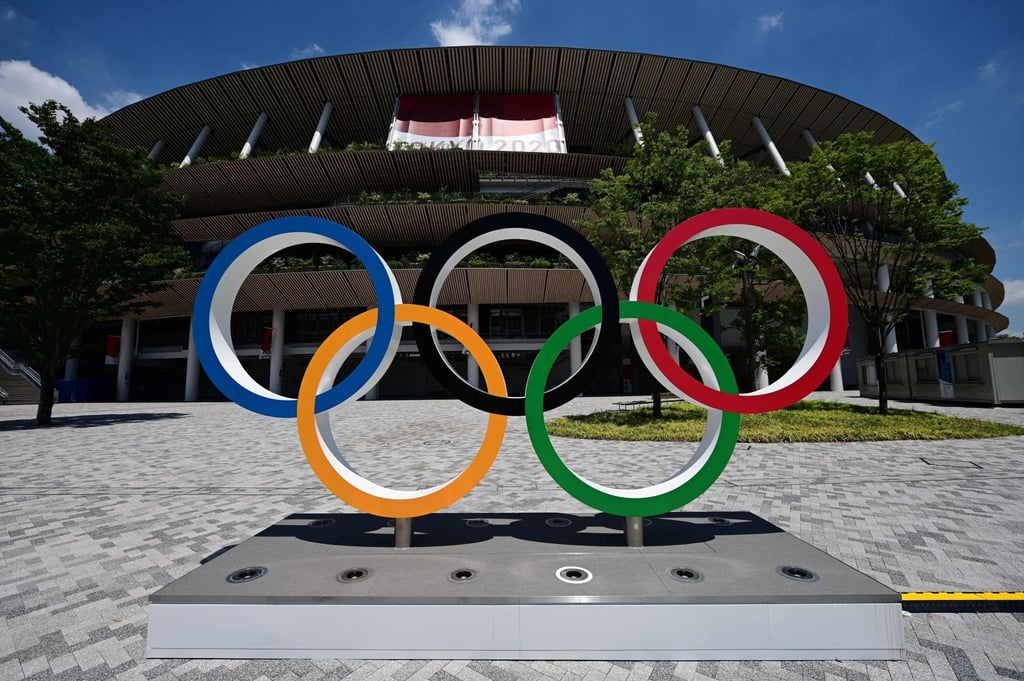 Olympic rings at the Olympic Stadium, the main venue of the Tokyo 2020 Olympic Games in Tokyo. Photo: AFP