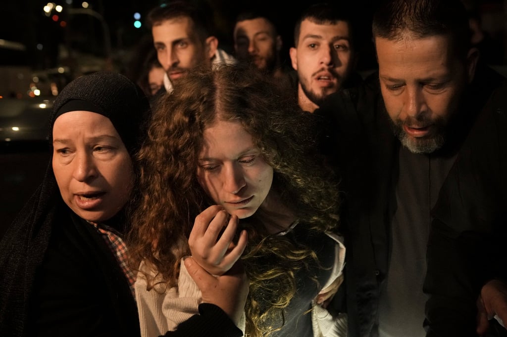 Palestinian activist Ahed Tamimi after her release from prison by Israel. Photo: AP Palestinian activist Ahed Tamimi after her release from prison by Israel. Photo: AP