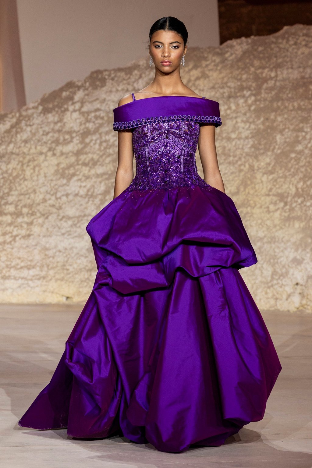 A model walks the runway during the Adnan Akbar Haute Couture show at Riyadh Fashion Week. Photo: Getty Images