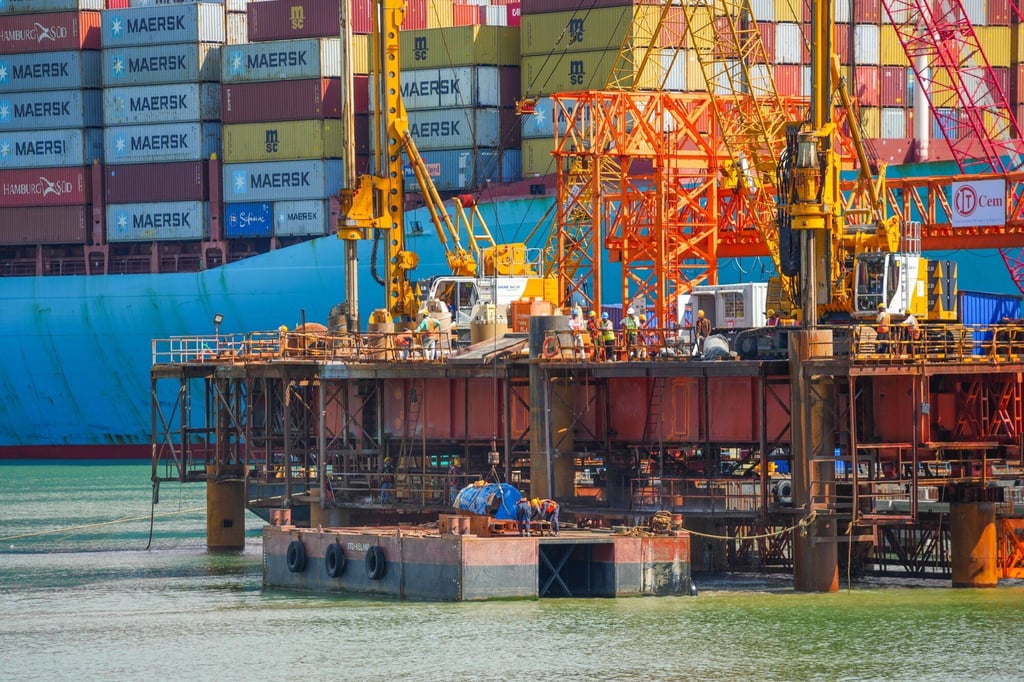 Construction work on the Colombo West International Terminal project pictured on November 8. Photo: Bloomberg