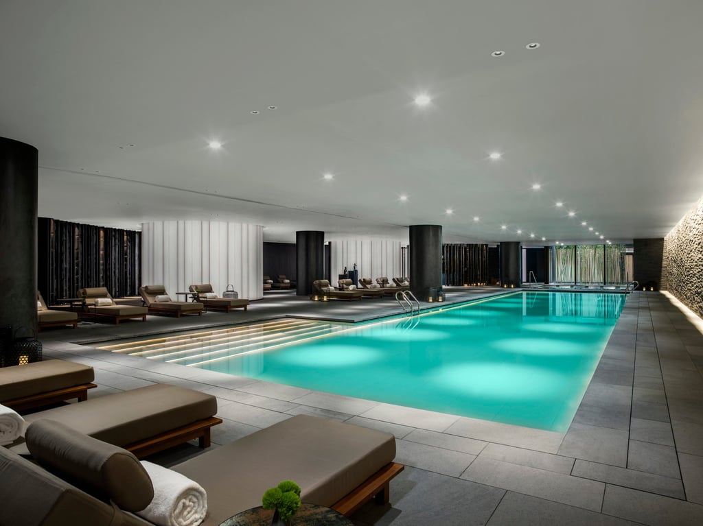 The indoor swimming pool in the basement of The Middle House in Shanghai The indoor swimming pool in the basement of The Middle House in Shanghai