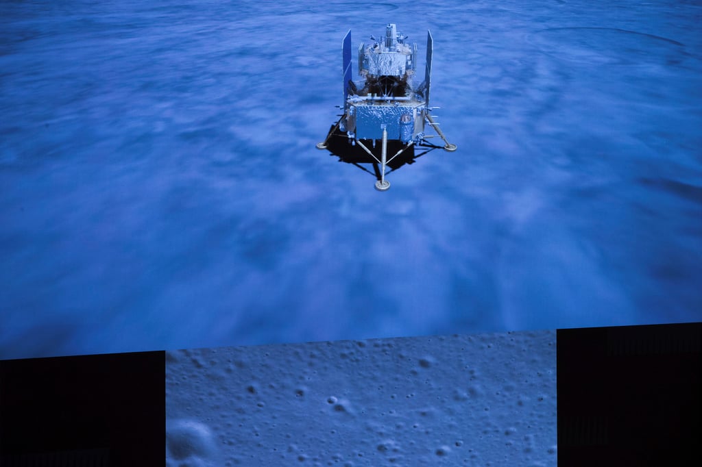 The landed Chang’e-5 spacecraft and a moon surface. Photo: Xinhua via AP The landed Chang’e-5 spacecraft and a moon surface. Photo: Xinhua via AP