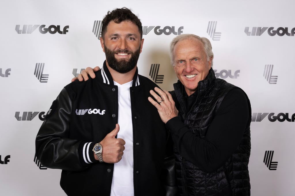Jon Rahm (left) and LIV Golf commissioner and CEO Greg Norman pose for a photo in New York. Photo: LIV Golf Jon Rahm (left) and LIV Golf commissioner and CEO Greg Norman pose for a photo in New York. Photo: LIV Golf