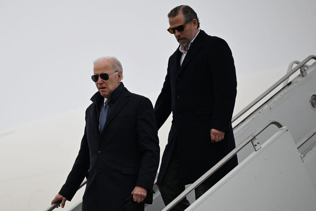 US President Joe Biden, with son Hunter Biden, in February. File photo: AFP