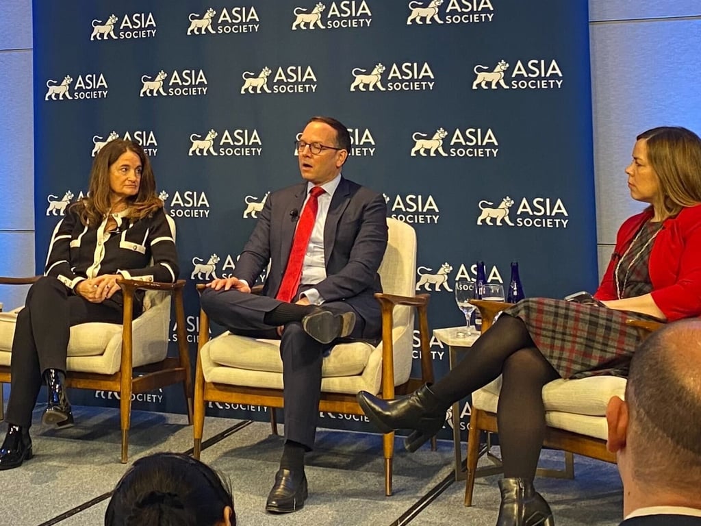 From left, Elizabeth Economy, a senior fellow at the Hoover Institution; Evan Medeiros, the report’s author; and Liza Tobin of the Special Competitive Studies Project. Photo: Asia Society