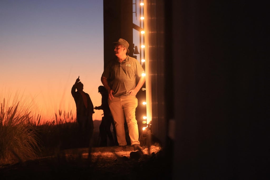 Jeff Zarrinnam, of the Hollywood Sign Trust, stands with original lights from 1923 during a ceremony marking the 100th anniversary of the first time the Hollywood Sign was lit, in Los Angeles, California on Friday. Photo: AFP Jeff Zarrinnam, of the Hollywood Sign Trust, stands with original lights from 1923 during a ceremony marking the 100th anniversary of the first time the Hollywood Sign was lit, in Los Angeles, California on Friday. Photo: AFP