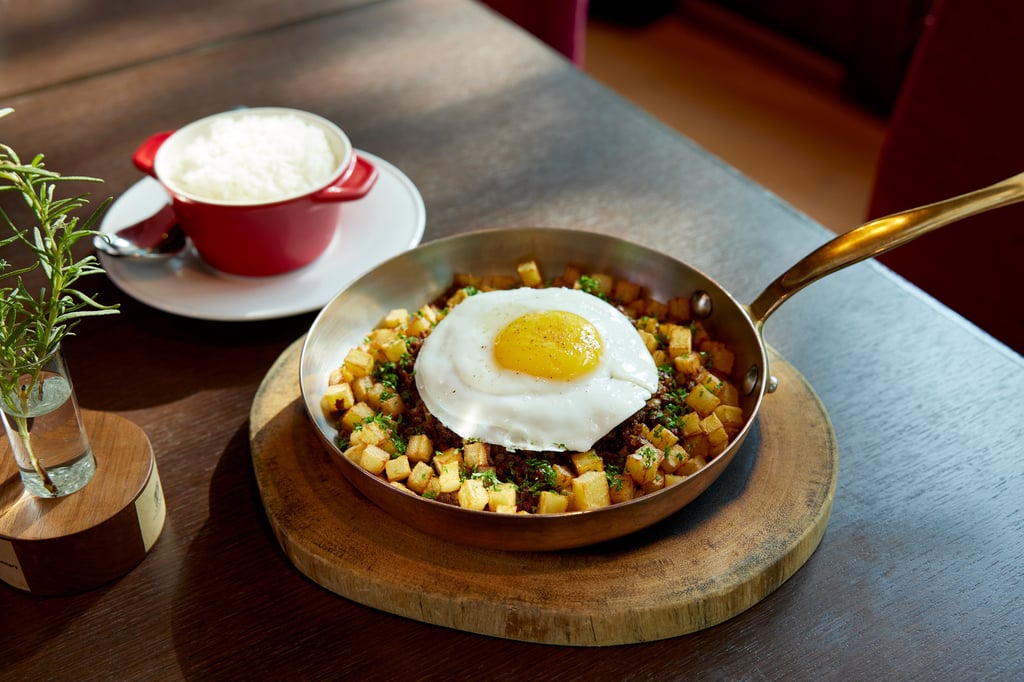 The restaurant uses a plant-based meat in its variation of the iconic Macanese dish minchi, which is traditionally made of minced meat stir-fried with diced potatoes.