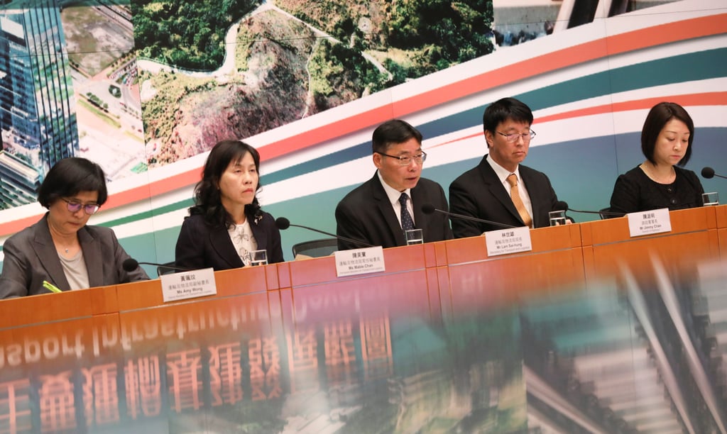 Government officials including Lam Sai-Hung (centre) unveil the transport blueprint. Photo: Sun Yeung Government officials including Lam Sai-Hung (centre) unveil the transport blueprint. Photo: Sun Yeung