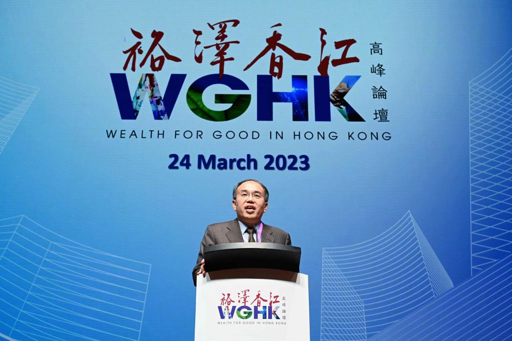 Secretary for Financial Services and the Treasury Christopher Hui appearing at the Wealth for Good in Hong Kong Summit. Secretary for Financial Services and the Treasury Christopher Hui appearing at the Wealth for Good in Hong Kong Summit.