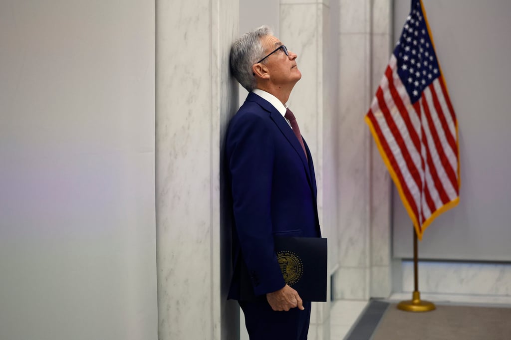Fed chairman Jerome Powell prepares to deliver remarks to the Federal Reserve’s Division of Research and Statistics Centennial Conference on November 8, 2023, in Washington. Photo: Getty Images/TNS