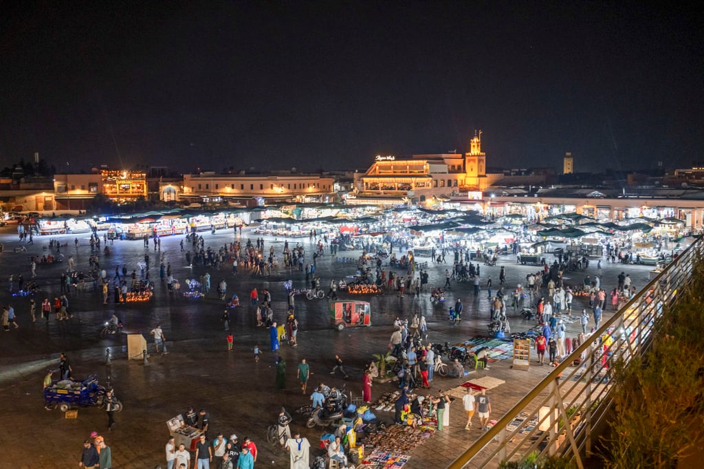 People visit Jemaa el-Fna, in Marrakech, Morocco, on September 15, 2023, a week after a magnitude 6.8 earthquake hit central Morocco. Photo: Getty Images