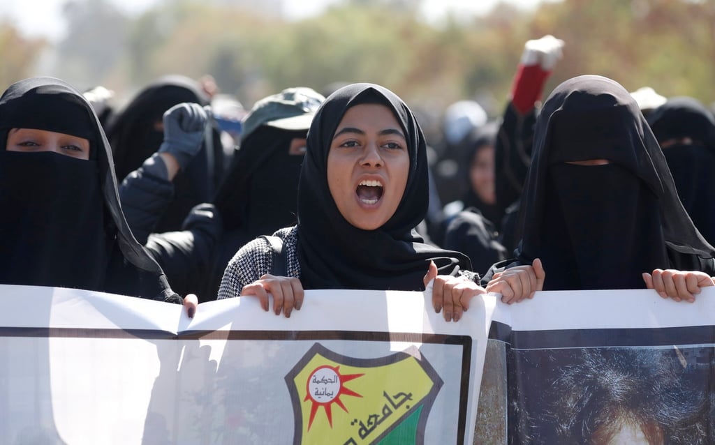 People in a march in solidarity with the Palestinian people, in Sana’a, Yemen. Photo: EPA-EFE