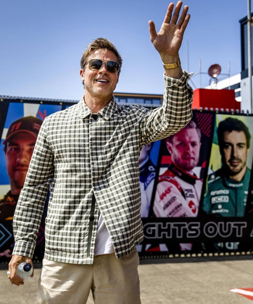 Brad Pitt at the British Grand Prix in July this year, wearing a rare Vacheron Constantin 222 Historiques. Photo: @watchmania/Instagram Brad Pitt at the British Grand Prix in July this year, wearing a rare Vacheron Constantin 222 Historiques. Photo: @watchmania/Instagram