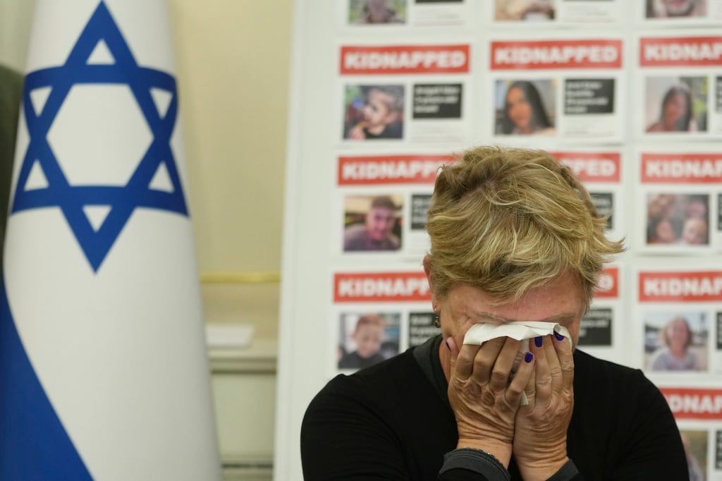 Iris Haim, the mother of Israeli hostage Yotam Haim, at the Israel Embassy in London. Yotam was one of three hostages that Israeli troops mistakenly shot to death on Friday. Photo: AP Iris Haim, the mother of Israeli hostage Yotam Haim, at the Israel Embassy in London. Yotam was one of three hostages that Israeli troops mistakenly shot to death on Friday. Photo: AP