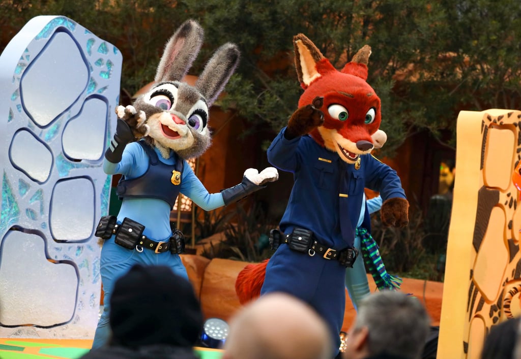 Characters from the Zootopia animated film at the opening ceremony of a new themed attraction at the Shanghai Disney Resort on Wednesday. Photo: Xinhua